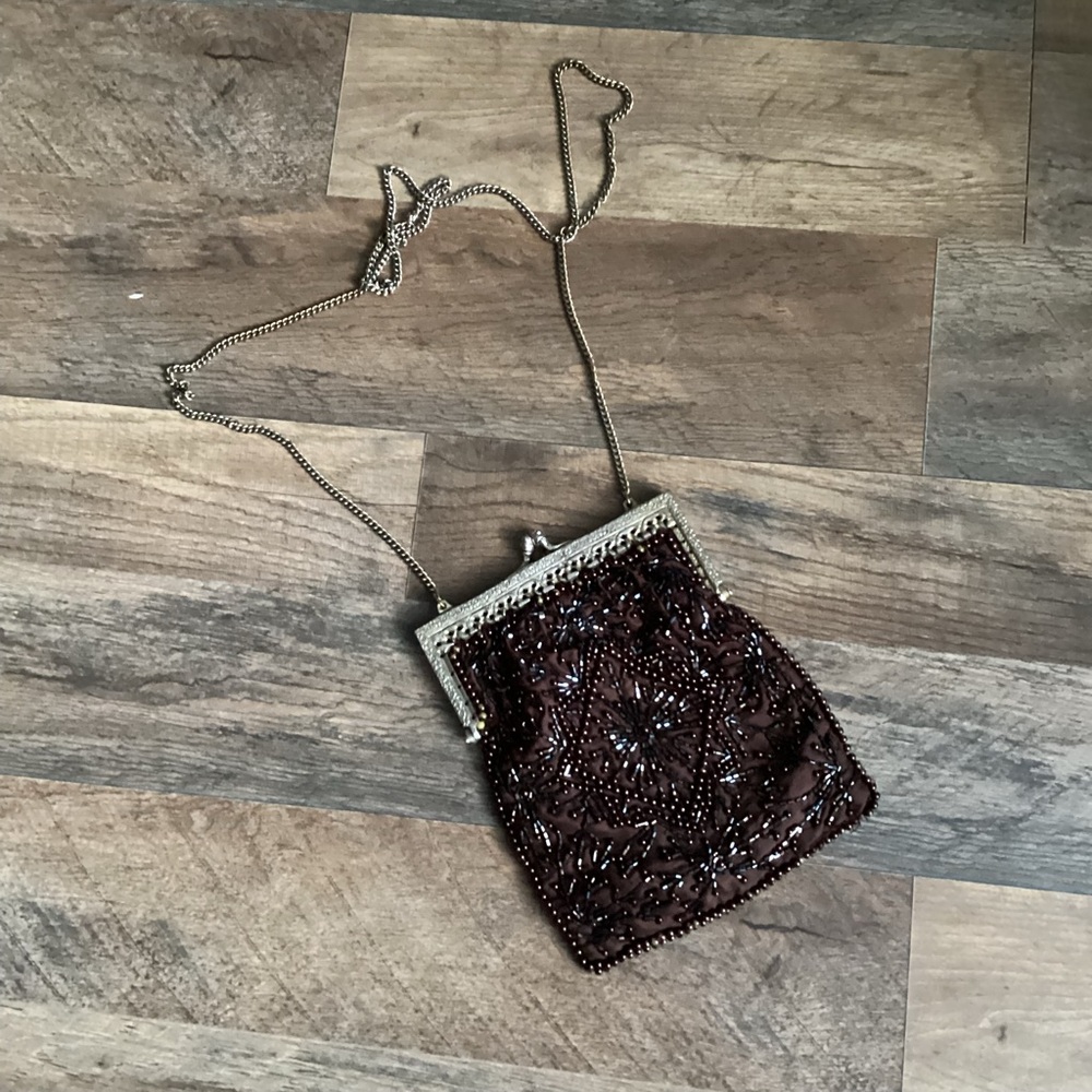 Elegant Brown Beaded Evening Bag